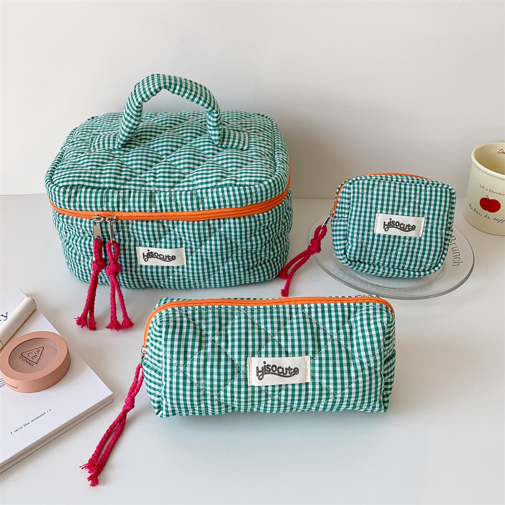 3pcs/Set Plaid Cosmetic Bag Set Simple Style Large Capacity Portable Cosmetic Tools Storage Bag for Home Bathroom Toiletry Bag: Blue