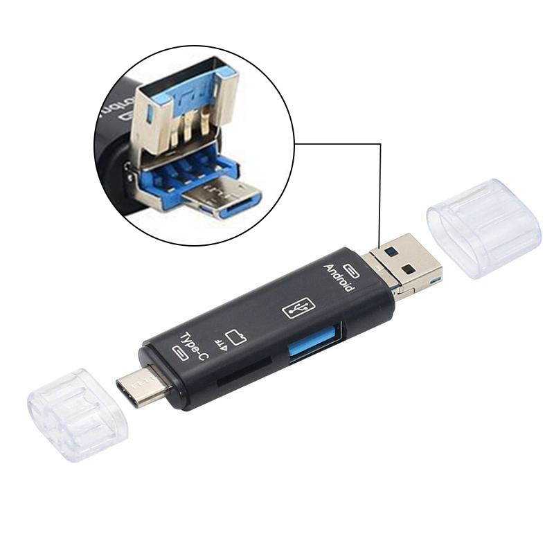 Czytnik kart 6 w 1 USB 3.0 typu C na SD Micro TF Adapter kart pamięci SD do laptopa Akcesoria OTG Flash Drive Smart Cardreader: Turkusowy