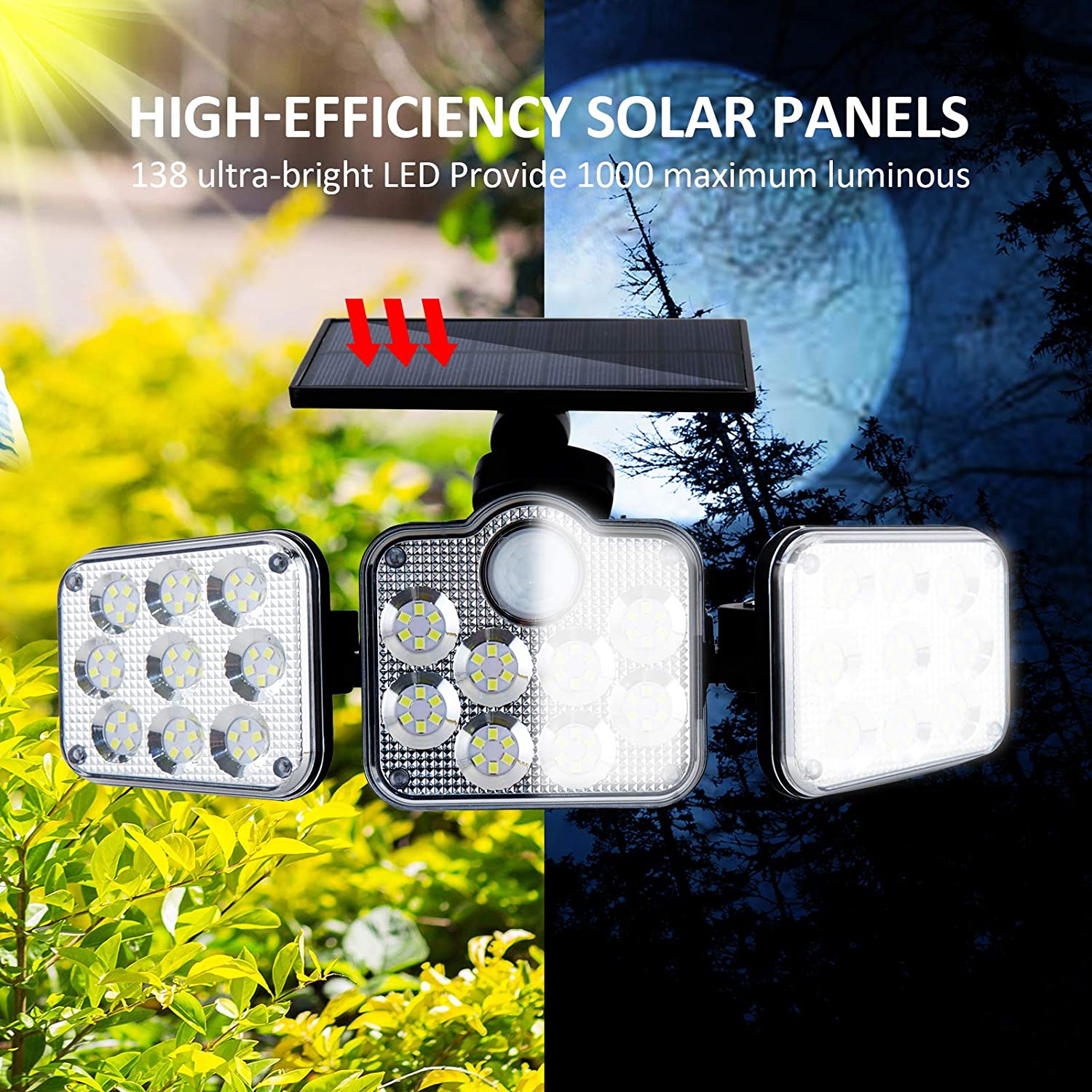 Solar Led Light Outdoor Waterproof Motion Sensor Solar Garden Lights 3 Heads Powerful Outdoor Lighting Solar Energy Wall Lamp