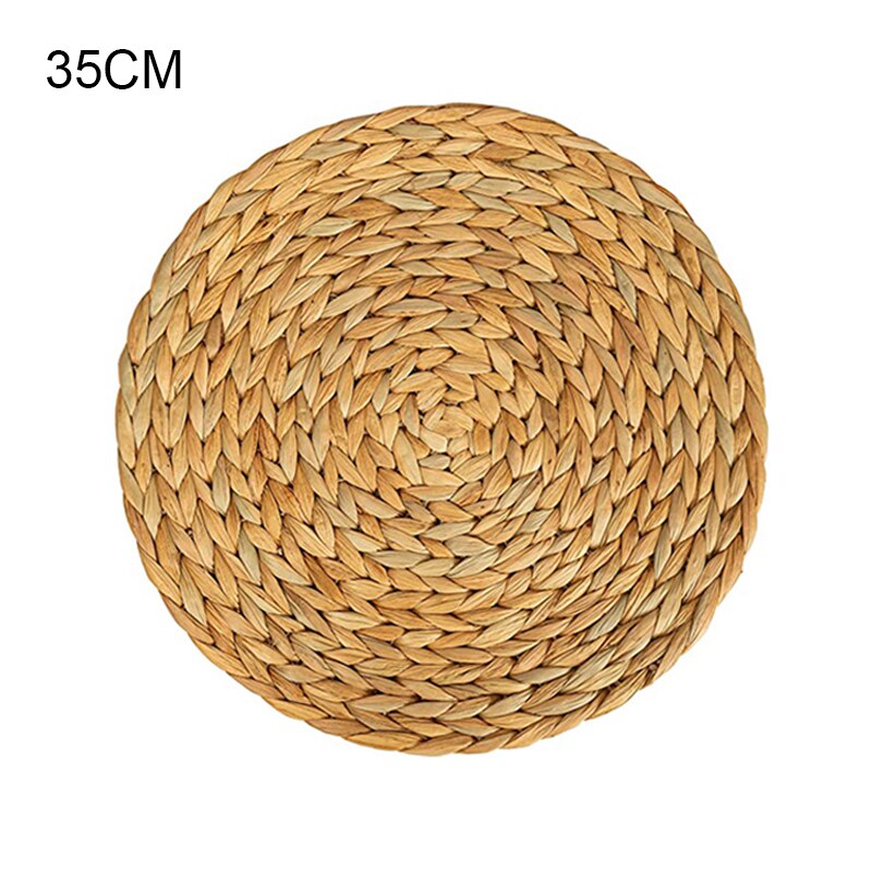 Natural Table Mat Handmade Water Hyacinth Woven Placemat Round Braided Mat Heat Resistant Insulation Anti-Skidding Pad: 35cm