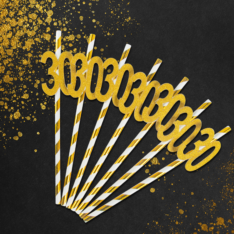 10 cannucce di carta a strisce dorate 30° 40° 50° 60° compleanno cannucce per adulti 30 40 50 anni anniversario di compleanno