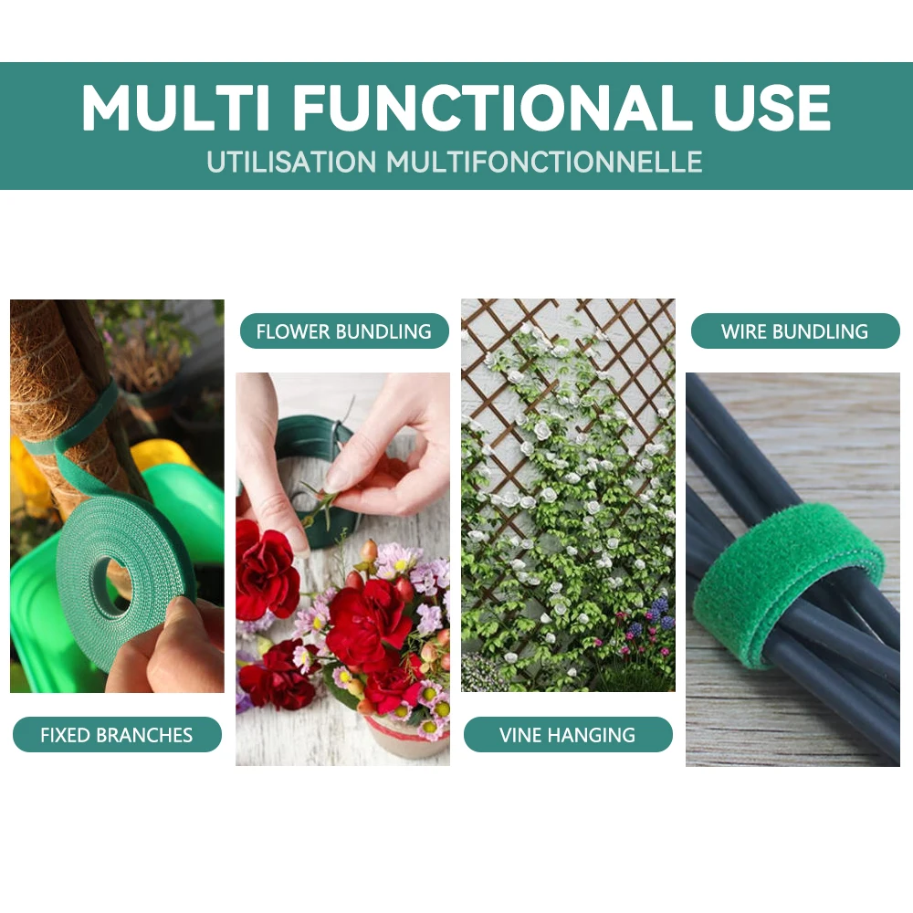 Cinta de jardín, brida para cables de nailon para plantas, flores, cultivo, escalada, soporte reutilizable para plantas, sujetador de gancho y bucle, accesorios de jardín