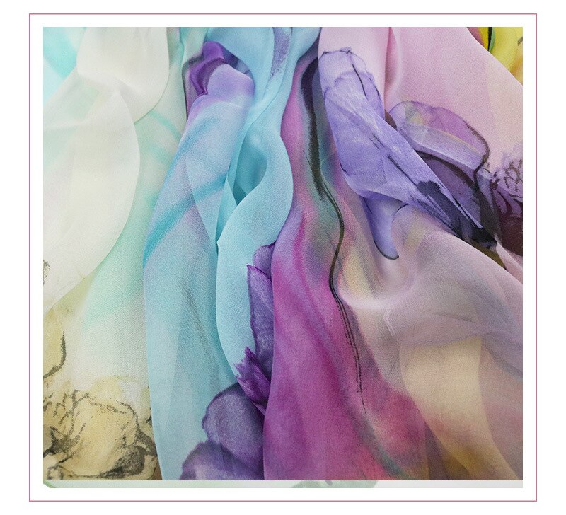 beach flower print Georgette chiffon scarf silk square hijab cool shawl ladies foulard femme Scarves hair bufanda mujer