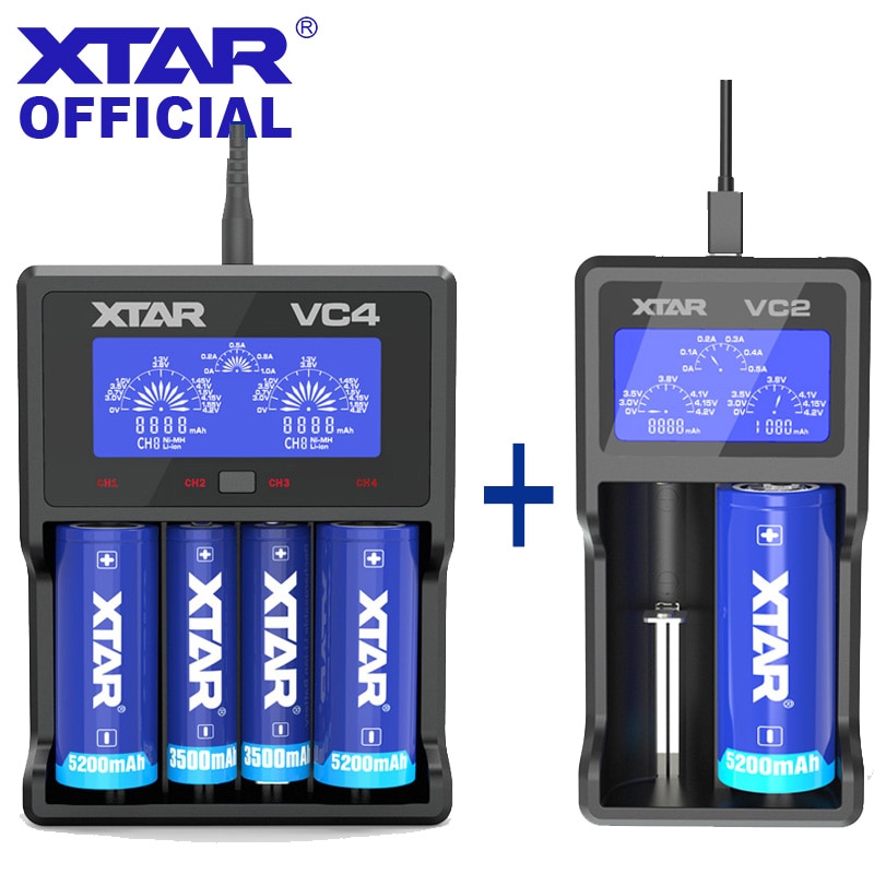 XTAR Battery Charger Set VC2 VC4 LCD Charger Micro-USB Powered 5V 2.1A 3.6V 3.7V 20700 21700 18650 Battery Charger XTAR VC2 VC4