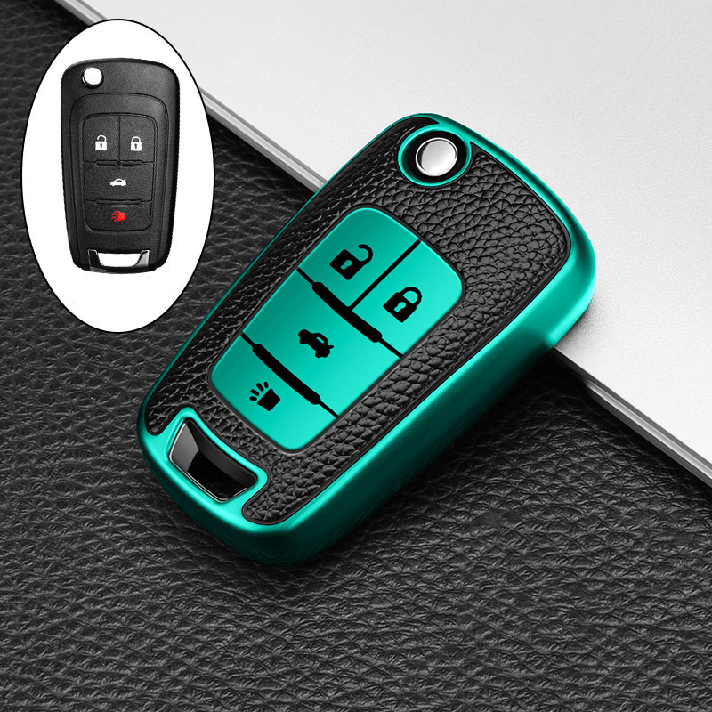 Funda de cuero TPU con 3/4 botones para llave de coche, carcasa Fob para Chevrolet Cruze Aveo Camaro Epica Lova Sail Spark Opel Astra Corsa: Verde