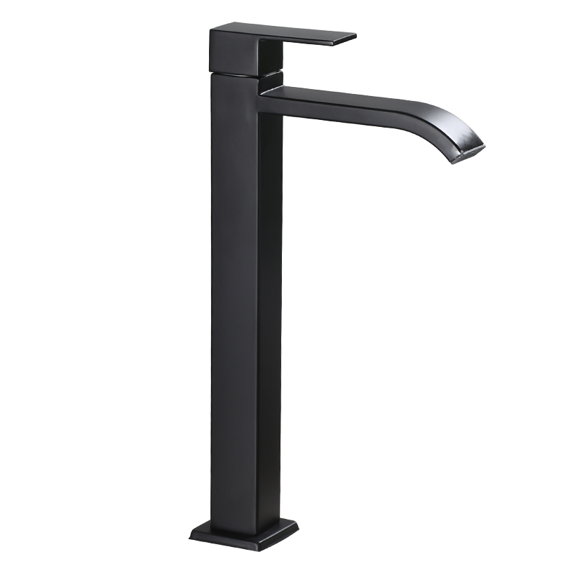 Bathroom Basin Faucet Stainless Steel Waterfall Tall Sink Vessel Tap Matt Black Single Handle Deck Mount Lavotory Faucets