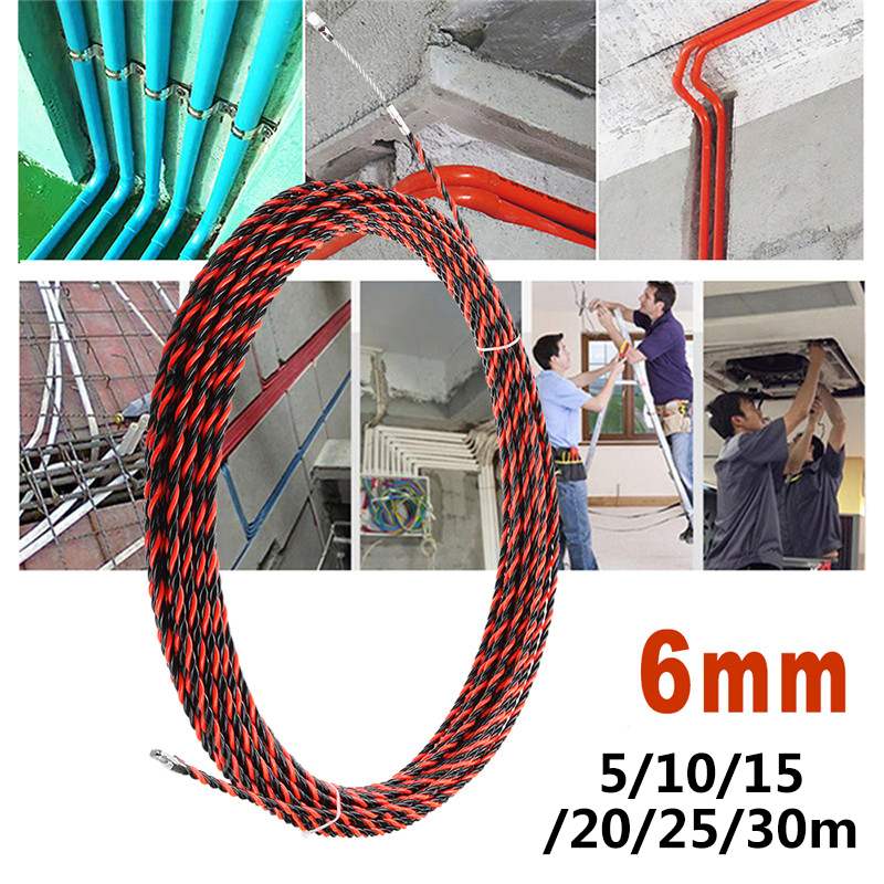 6mm 5-30m glasfiber elektrisk kabel tape kanal kabel skubbe aftrækker værktøj hjul skubbe til ledningsinstallation