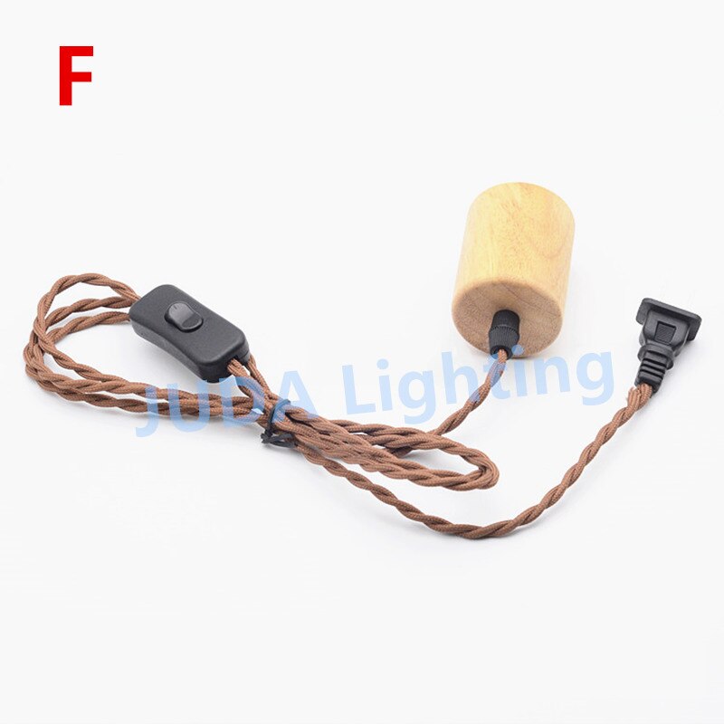 Douille en bois avec câble tressé E27, set de cordon d'alimentation avec cordon d'alimentation avec interrupteur marche/arrêt, base de lampe pour ampoule led, plafonniers: F