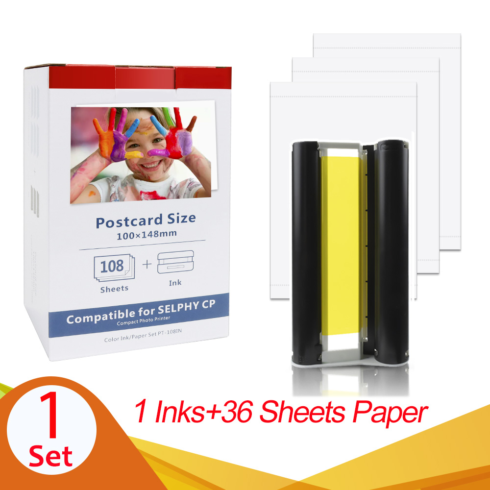 6 Inch KP 108IN KP-36IN Ink Paper Set For Canon Selphy CP1300 Ink Cartridge For Canon Selphy CP1200 CP910 CP900 Photo Printer: 1 ink 36 Papers