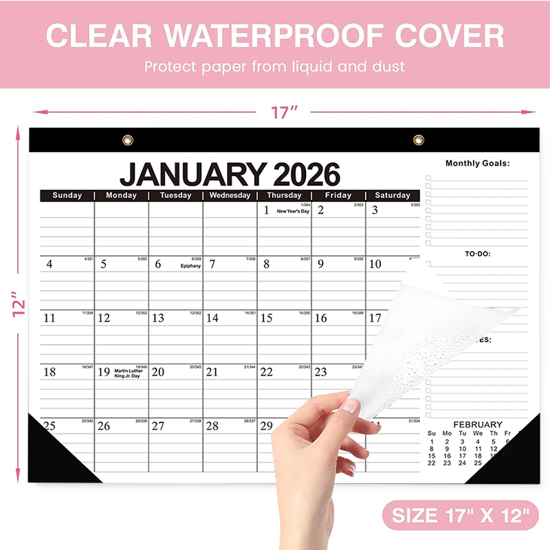 Den klassiska svarta kalendern har förtjockat papper med rullade kanter och en robust dragsko som utstrålar en känsla av