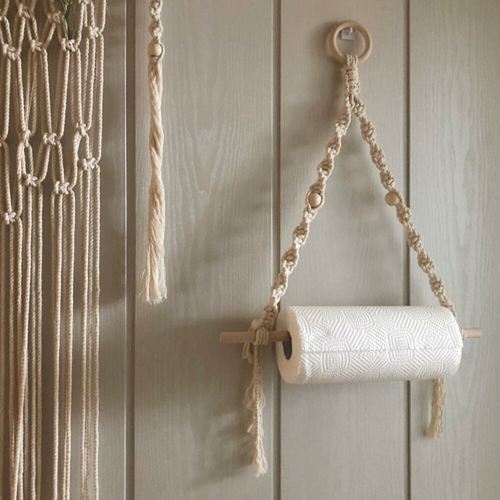 nordique toilette porte-rouleau de papier tapisserie macramé tenture murale salle décoration salle de bains distributeur de papier toilette