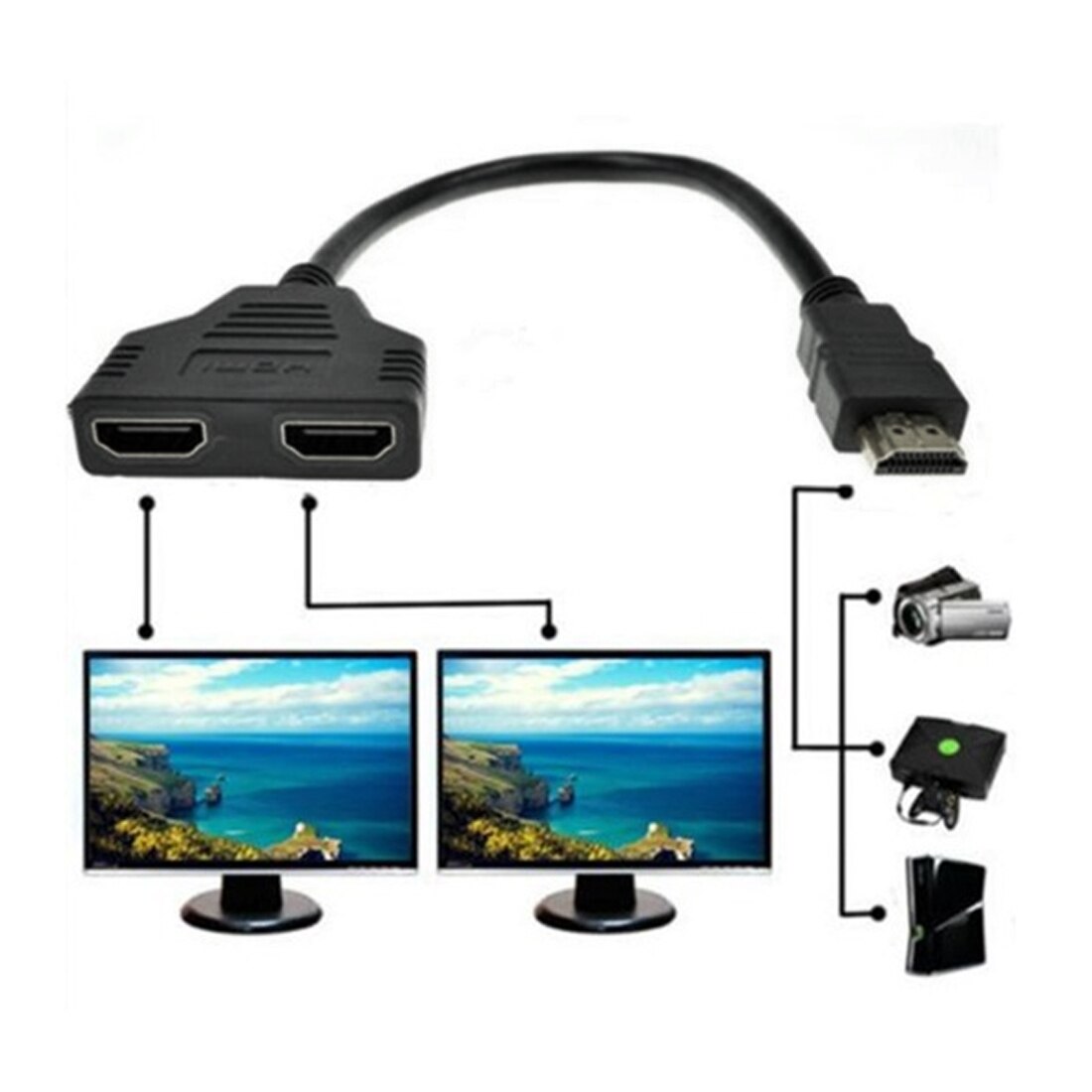 Hdmi-splitterkabel 1 mannelijke dubbele adapter in hd led lcd-tv-converter