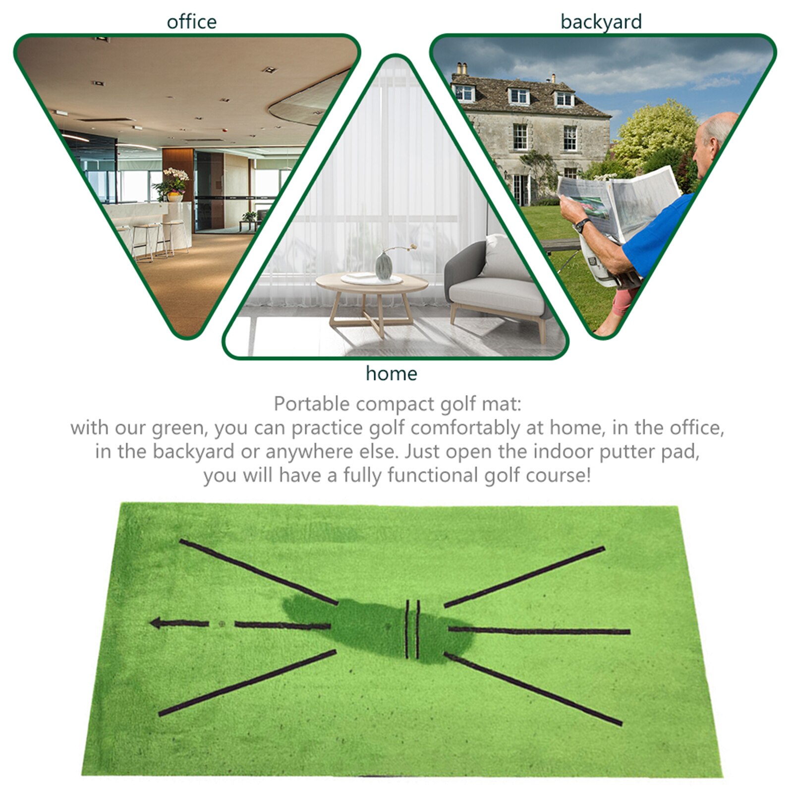 Portable Golf Training Mat Swing Detection Batting Golf Practice Training Aids Turf Rug Mat Home/Office/Outdoor Golf Accessories