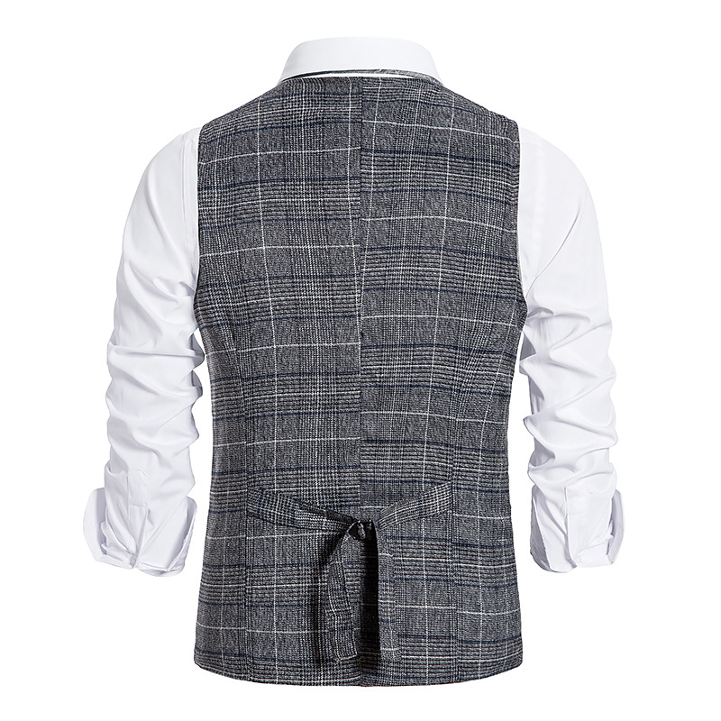 Men's Vests Fall European Code Men's Plaid Double-breasted Vest Suit Retro Waistcoat