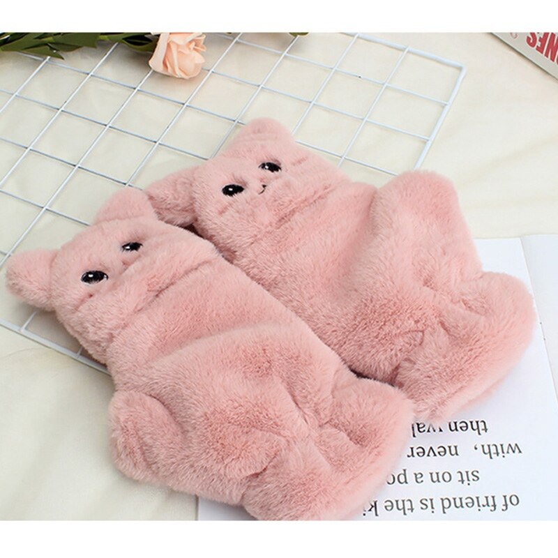 Kinder Mädchen Halbe Finger Flip Fäustlinge Plüsch Dicken Fahren Handschuhe Nette Katze Touchscreen Handschuhe für Mädchen Winter Warme Handschuhe