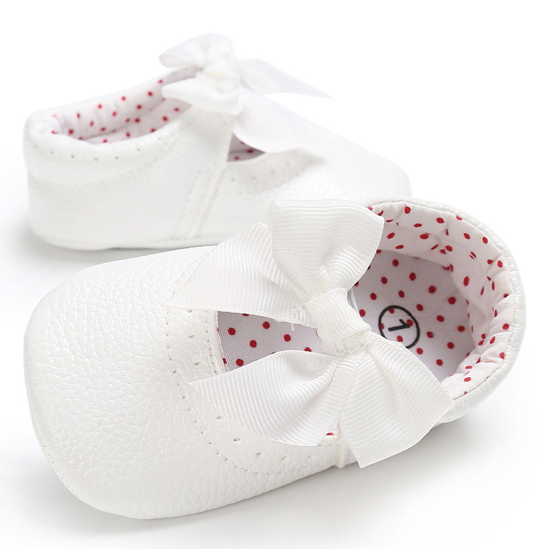 Zapatos de cuero a la para bebé niña, zapatos de princesa de niña pequeña con lazo de PU, sin cordones de 0 a 18 M