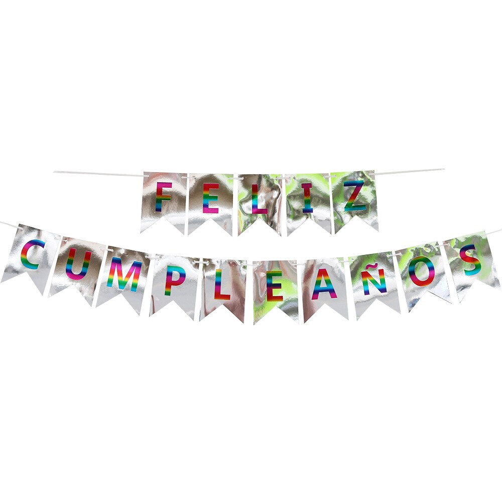 Tillykke med fødselsdagen papir krans spansk sprog bannere flag tillykke med fødselsdagen fest indretning levering baby shower dekoration forsyninger: Sølv