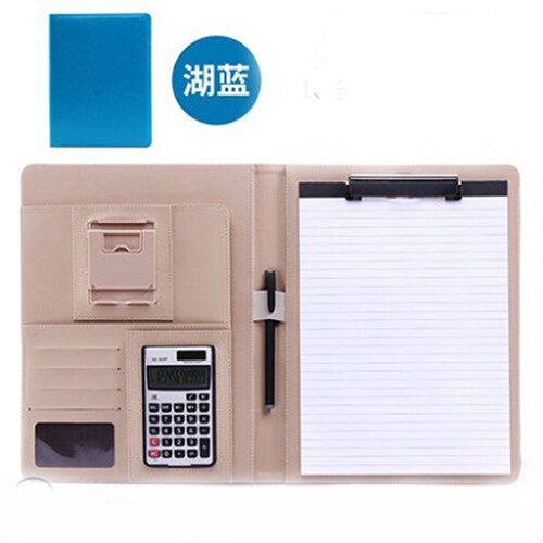 Multifunctional Padfolio Business Zippered Padfolio Folder Document Case Organizer Leather A4 PU Portfolio Memo Pad: Sky Blue