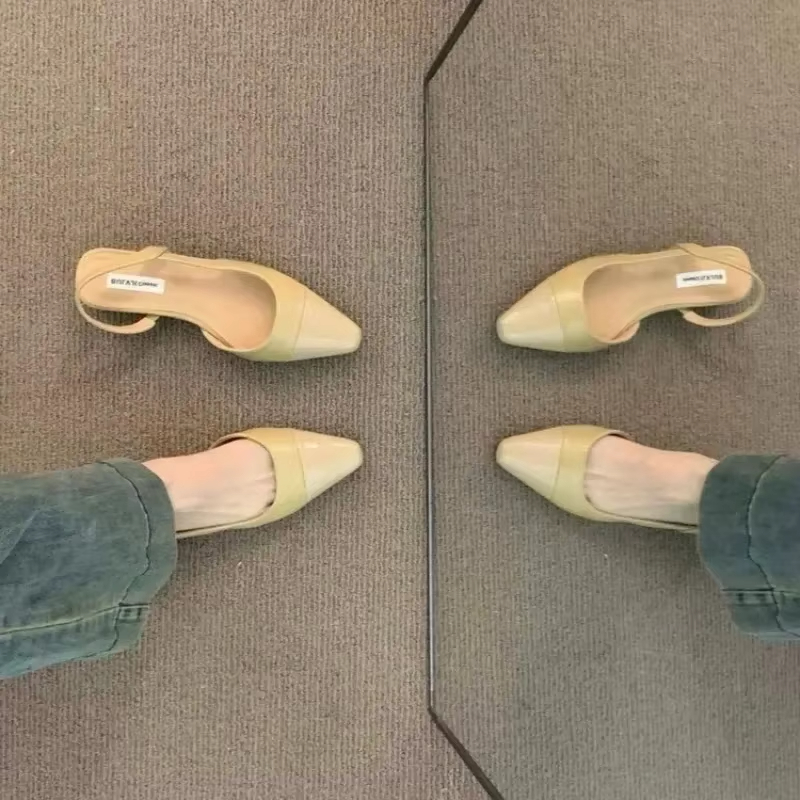 2025 sandalias con cabeza de bolso de tacón bajo para mujer a la , zapatos de talla grande con tacón grueso y nude francés, de fragancia