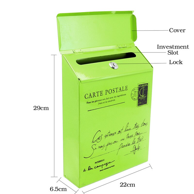 Waterproof Metal Iron Mailbox Retro Wall Mounted Newspaper Box Lockable Letter Post Mailbox Bucket Garden Outdoor Decoration: Green