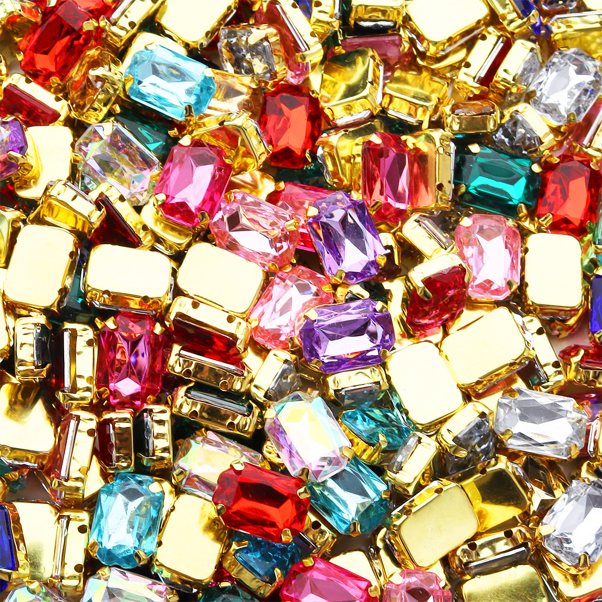 30 stuks 10 x 14mm rechthoekige kristallen glazen strass-steentjes, handgenaaide acryl strass-steentjes met gouden klauw voor kledingaccessoires