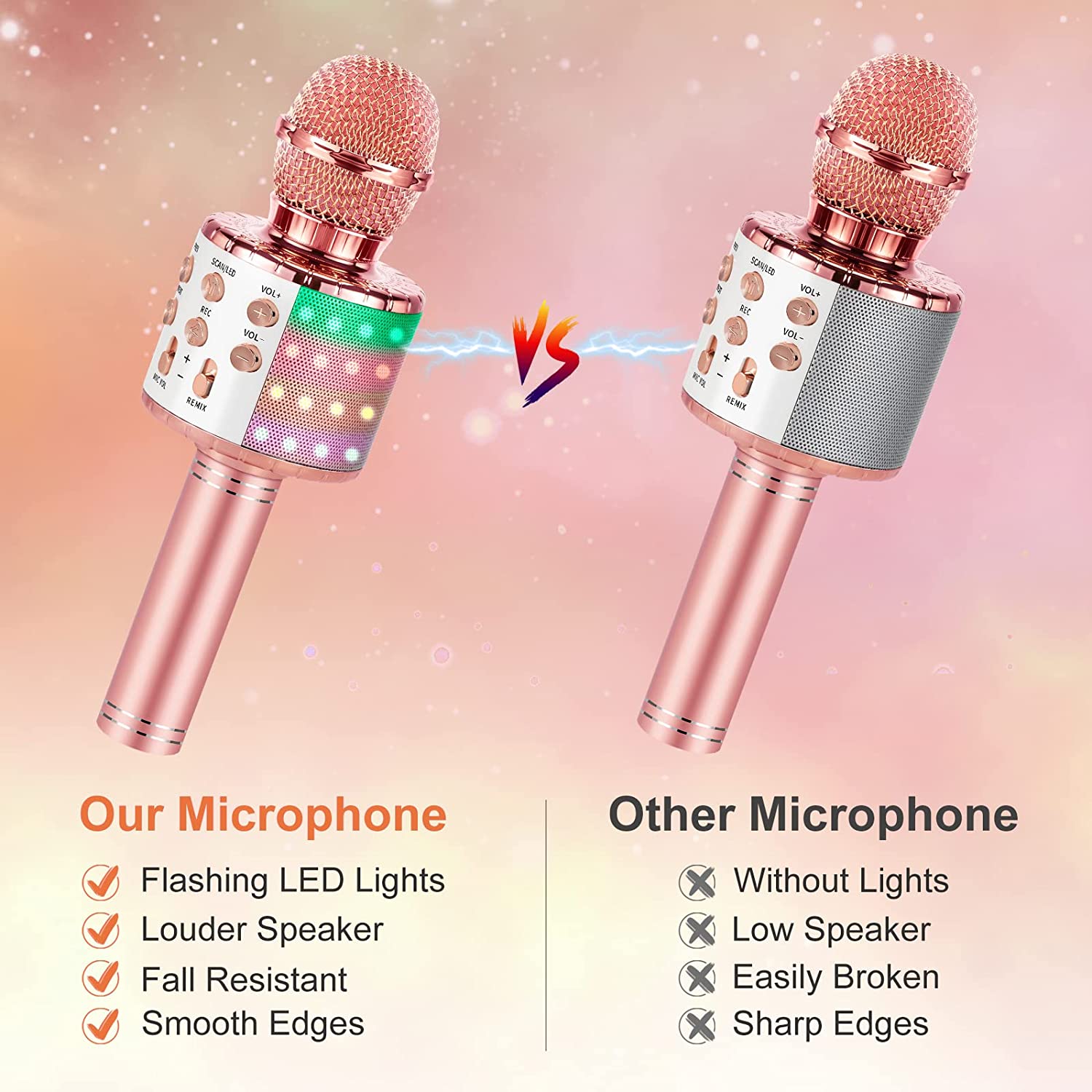 Karaoke Microphone for Kids Singing, 5 in 1 Wireless Bluetooth Microphone with LED Lights Karaoke Machine Portable Mic Speaker