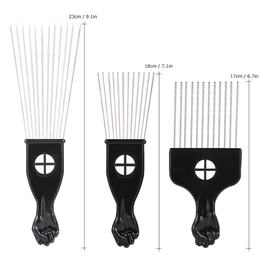 Peigne cheveux Afro en métal, peigne à dents larges, cueillette de cheveux, Insert de peigne, brosse à cheveux bouclés, outil de style de coiffure, peigne à manche en forme de poing noir