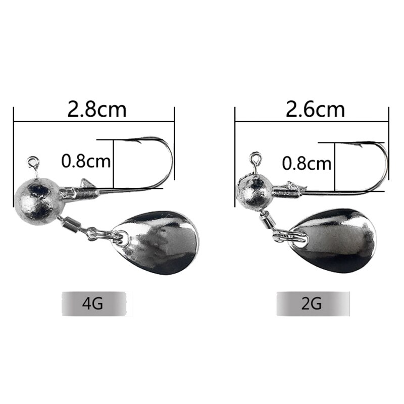 5 stks/partij Sharped Crank Lood Jig Hoofd Haak 2g/4g Jigging Aas Haak Voor Zachte lokken Met Lepel Spinner Vissen Pesca