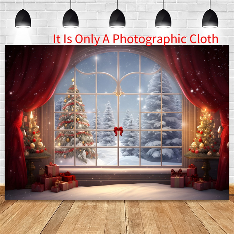 AAAEL-210X150cm Christmas Background Cloth Christmas Window Children Photo Studio Photo Photography Backdrops: Khaki