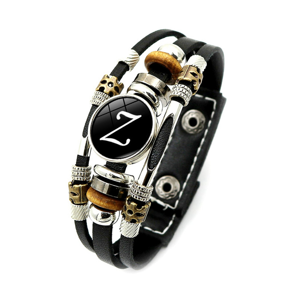 Retro A-Z Initial Alphabet Bracelet Adjustable Leather Double Side Hand Made Rope Bangles for Men Boy Jewelry