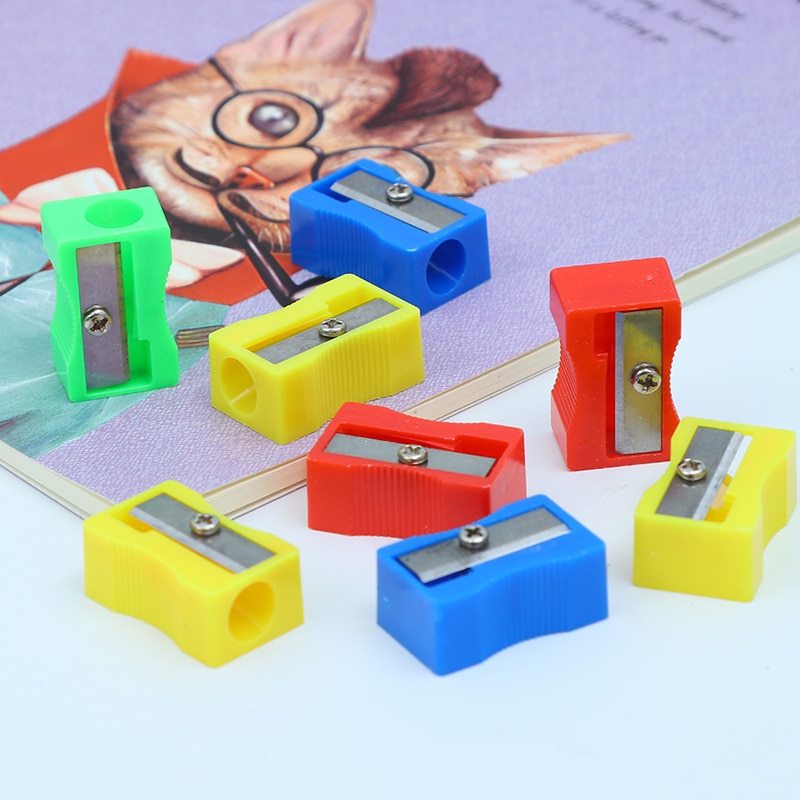 Single Hole Small Pencil Sharpener Red Yellow Blue Green Children School Office Supplies Small Manual Plastic Pencil Sharpe