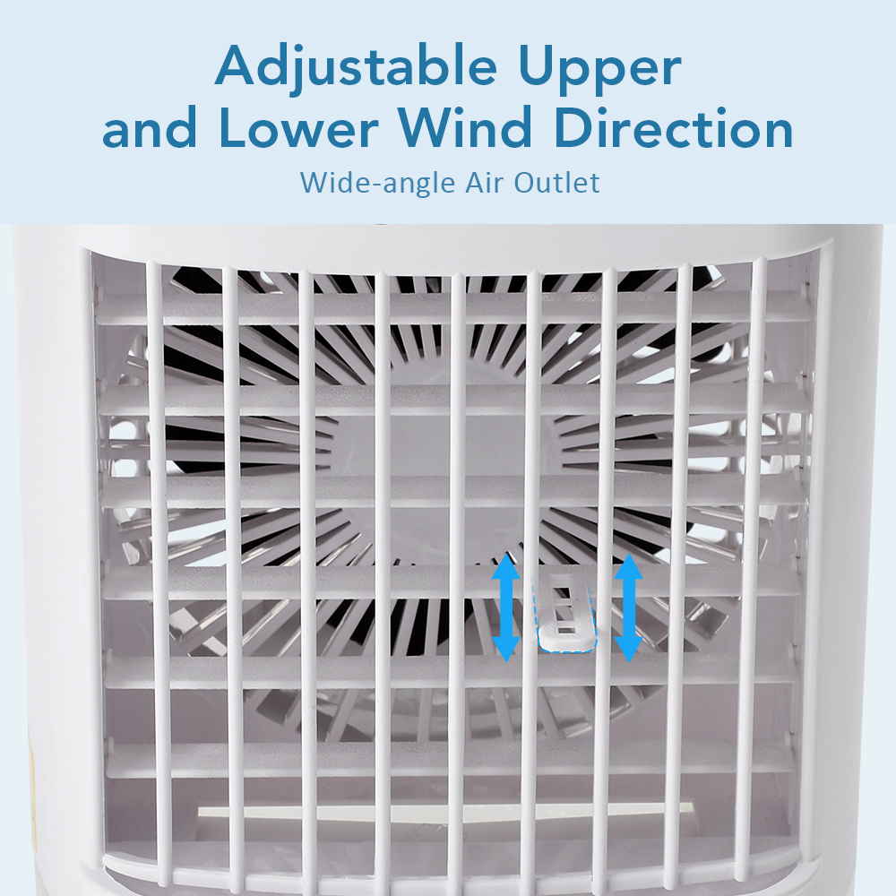 Ventilatore portatile Condizionatori d'aria desktop Dispositivo di raffreddamento dell'aria Nebbia d'acqua Luce notturna a portato 3 in 1 Ventola di raffreddamento dell'aria Umidificatore Ricarica USB Casa