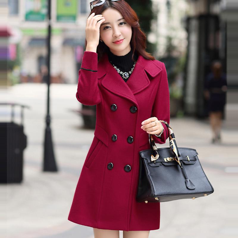 Ftlzz feminino mistura de lã quente longo casaco outono inverno plus size feminino fino ajuste lapela lã casaco cashmere outerwear: Burgundy / XXXL