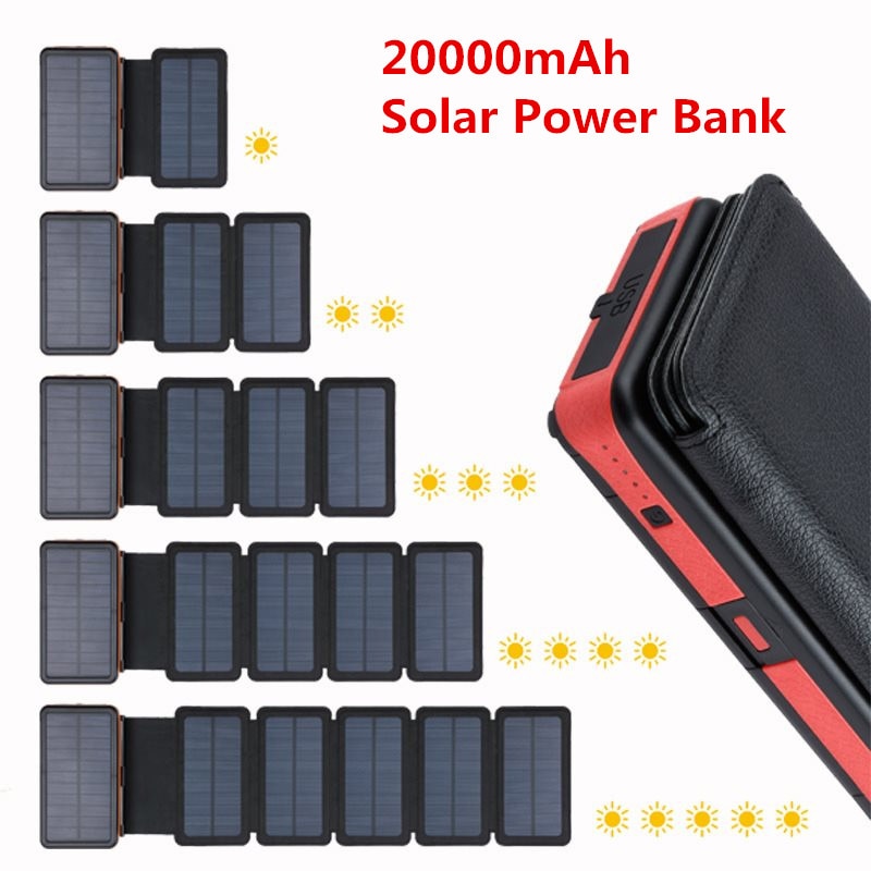 Banco de energía Solar de 20000mAh, batería externa USB Dual, batería de polímero a prueba de agua, cargador Solar para lámpara de luz al aire libre, Banco de energía