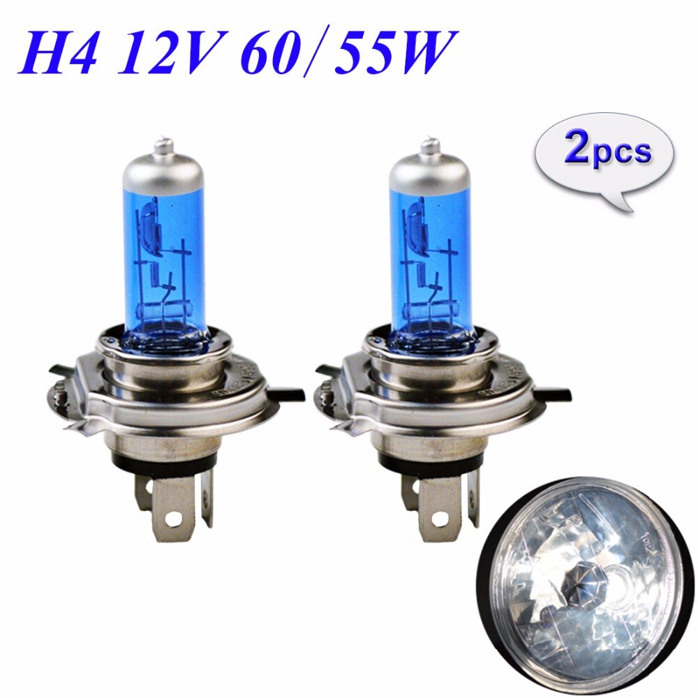 H4 Halogeen Lamp 12V 60/55W 5000K Auto Halogeenlamp Xenon Donkerblauw Glas Super Wit 2 Pcs