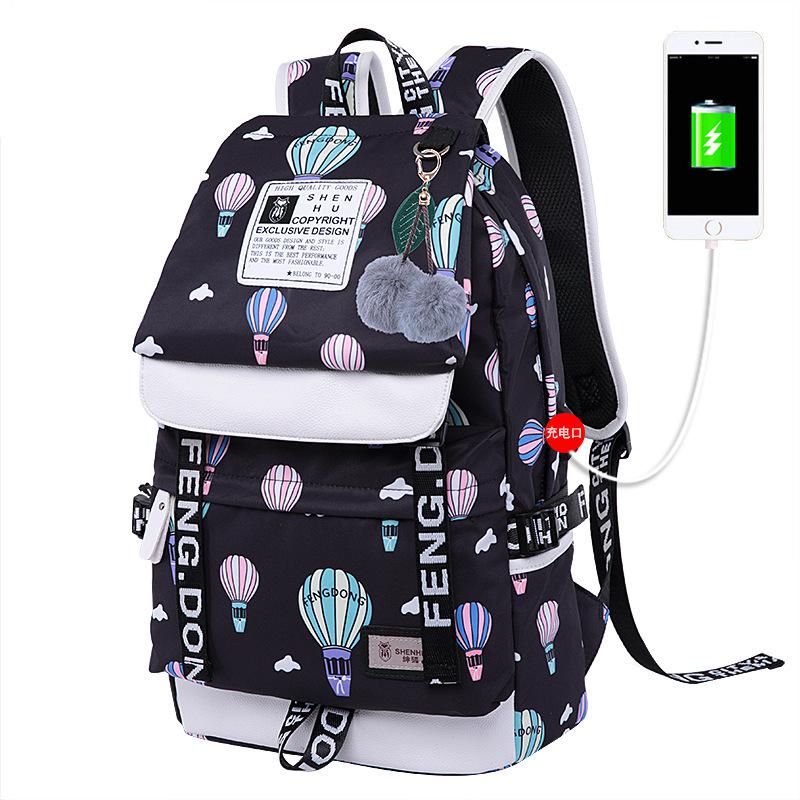 Kvindelig rygsæk høj kapacitet kvinder rygsæk mønster skole laptop rygsæk teen pige skoletaske: Sort ballonpose