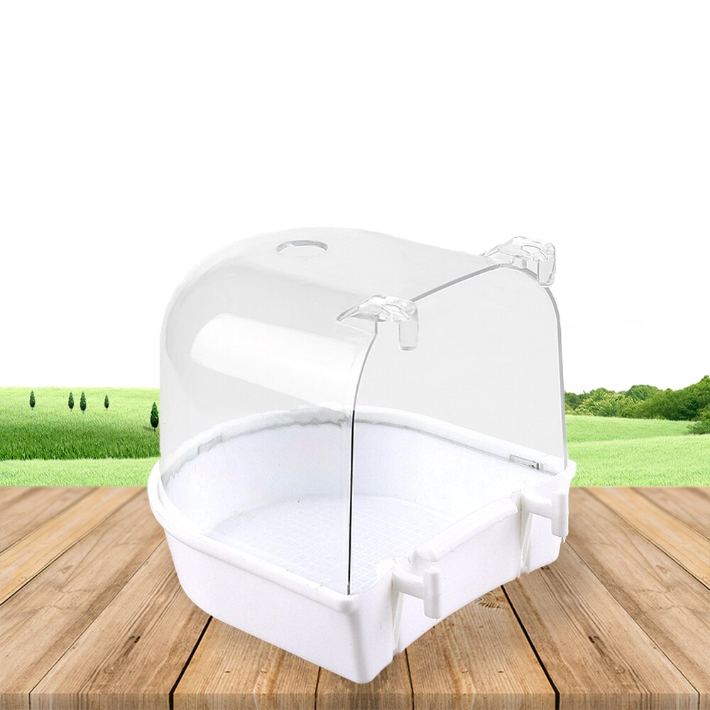Caja de plástico para baño de aves, jaula colgante de plástico para baño de loros, periquitos, aves, cuencos para pájaros y mascotas, 1 unidad