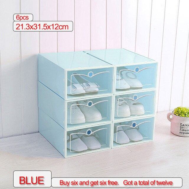 6 /12 pcs Thick Transparent Storage Box Shoe Box Storage Shoe Box Dustproof Shoes Organizer Box Clamshell Type Storage Organizer: blue Buy 6 get 6 S