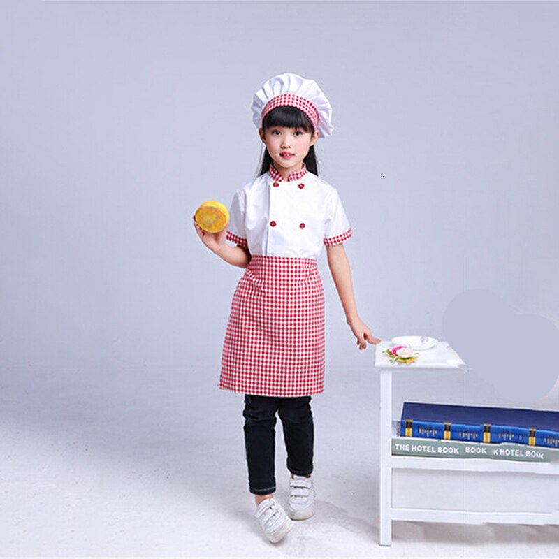 95-160cm Chef niños disfraces ropa de cocina bebé niña bebé cocina uniforme Cosplay disfraces delantal tapa superior para el arte de hornear