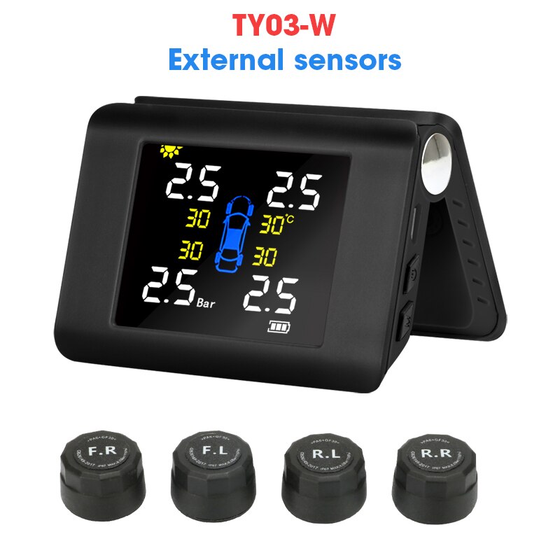 Jansite TPMS Tire Pressure Monitoring System Display Solar charge pressure control Warning with Internal sensor Car Accessories: TY03-W