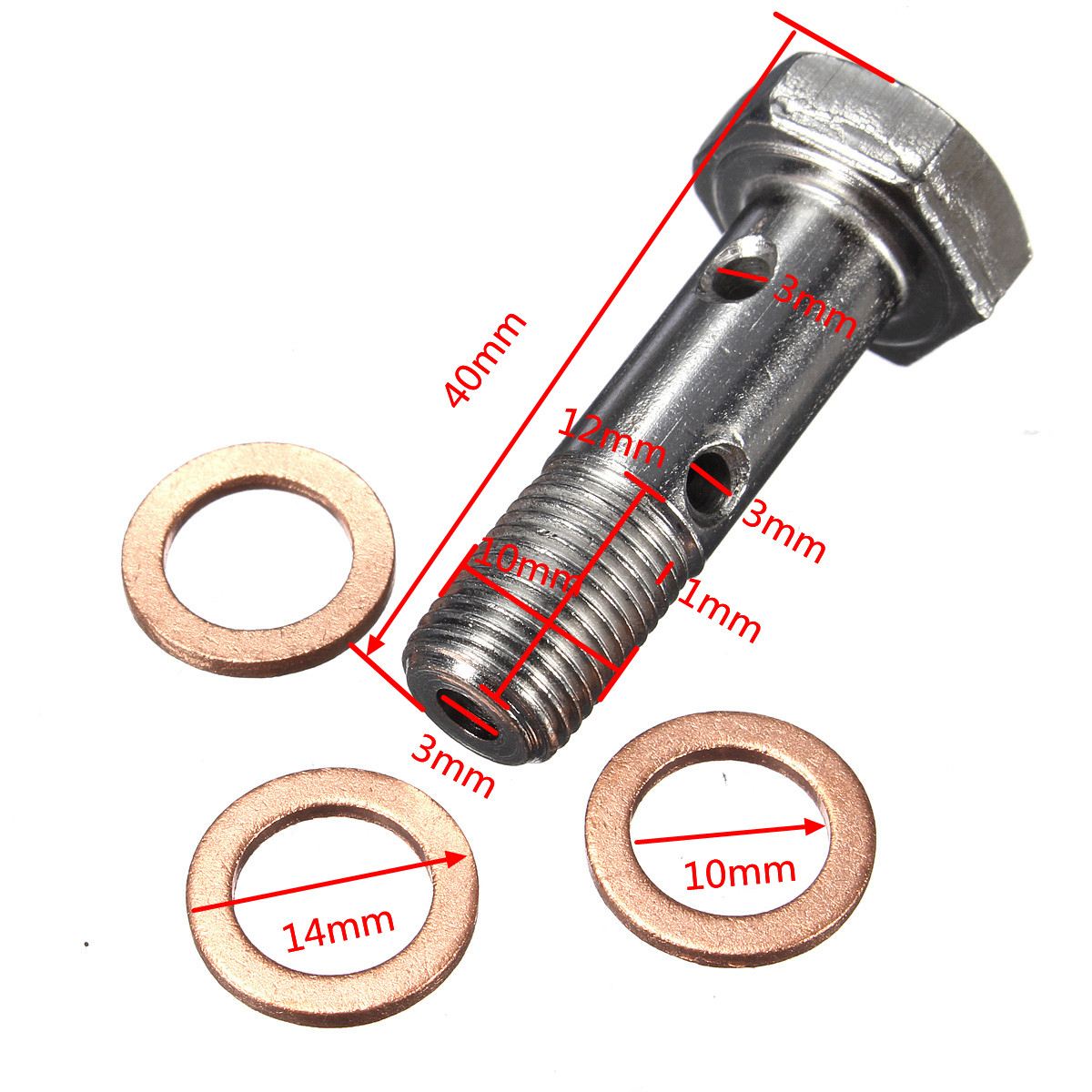 10mm m10 x 1.00 forkromet jern rustfritt linje dobbel banjo bolt skiver bremsefjæringe