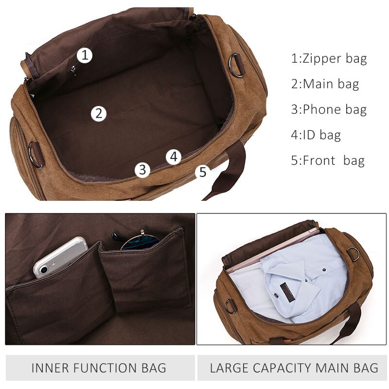 Scione mænd lærred rejsetasker kuffert vandtæt bagage duffel skuldertaske stor kapacitet solid crossbody bærbar håndtaske