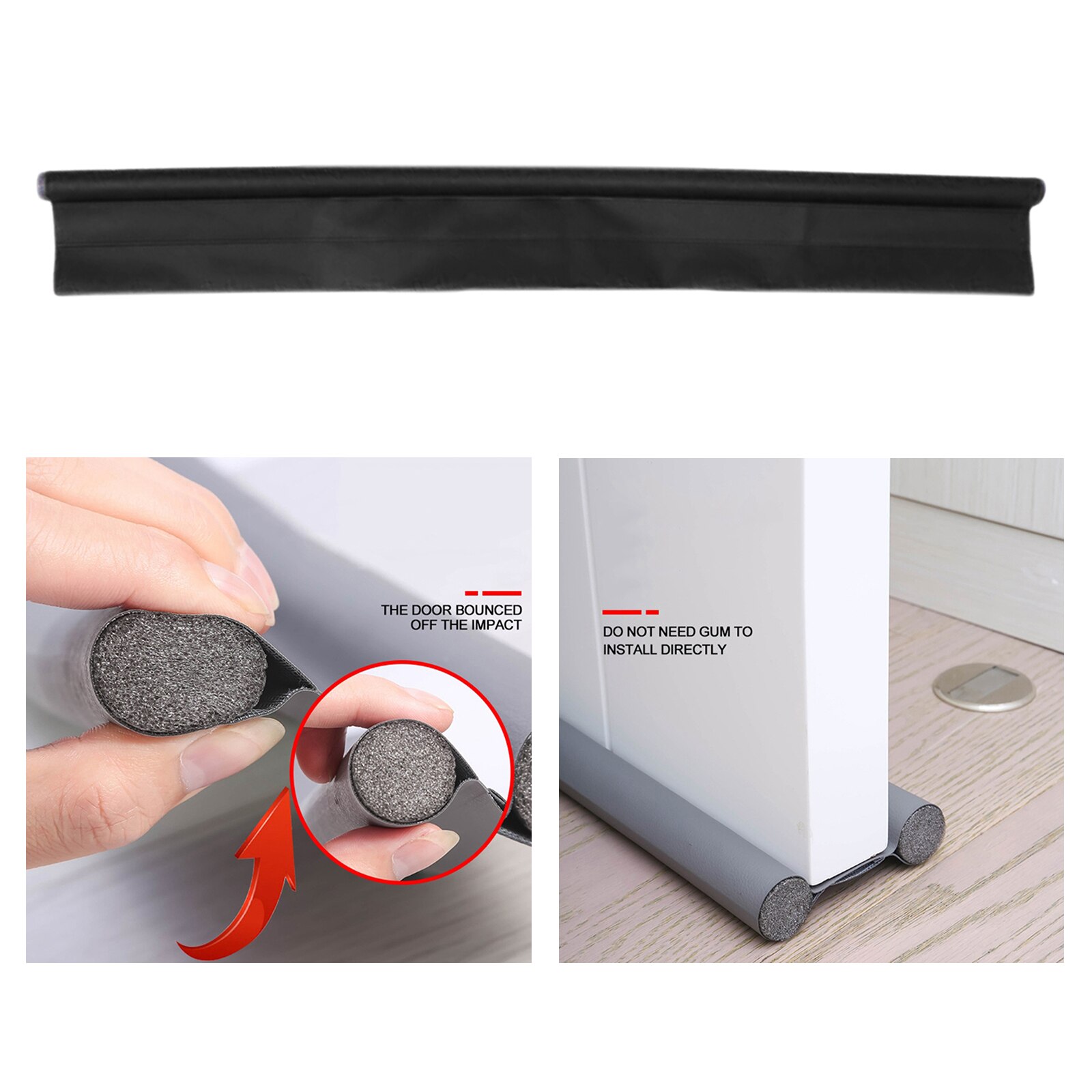 96cm Twin Door Draft Dodger Guard Stopper Energy Saving Protector Doorstop Home: Black