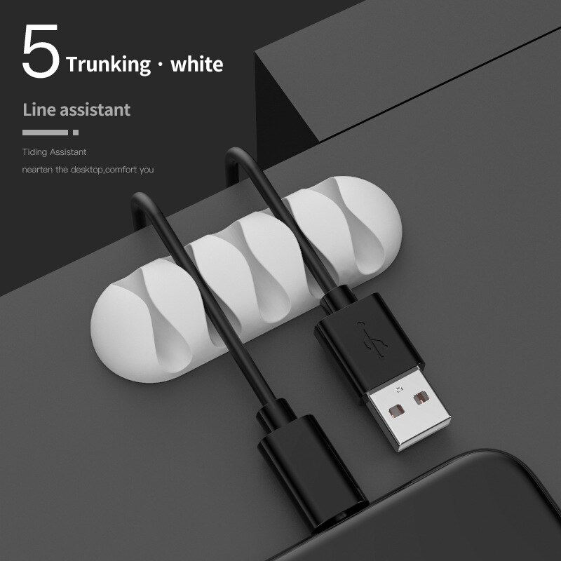 Silicone Cable Organizer Flexible Cable Winder Management Clips Earphone Cable Holder Protector For Mouse Keyboard Headphone: White 5 holes