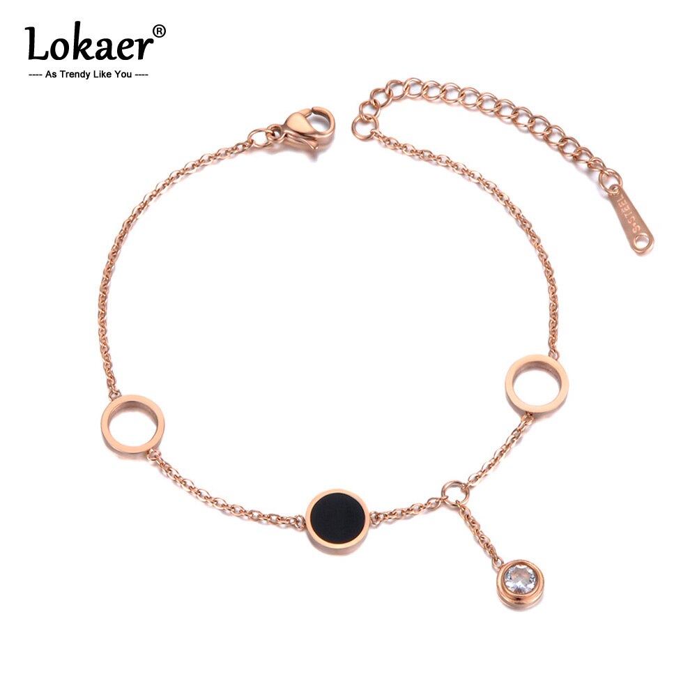 Lokaer Trendy Rvs Zwart Acryl Chain & Link Armbanden Voor Vrouwen Rose Gold Cz Crystal Charm Armband Sieraden B19054