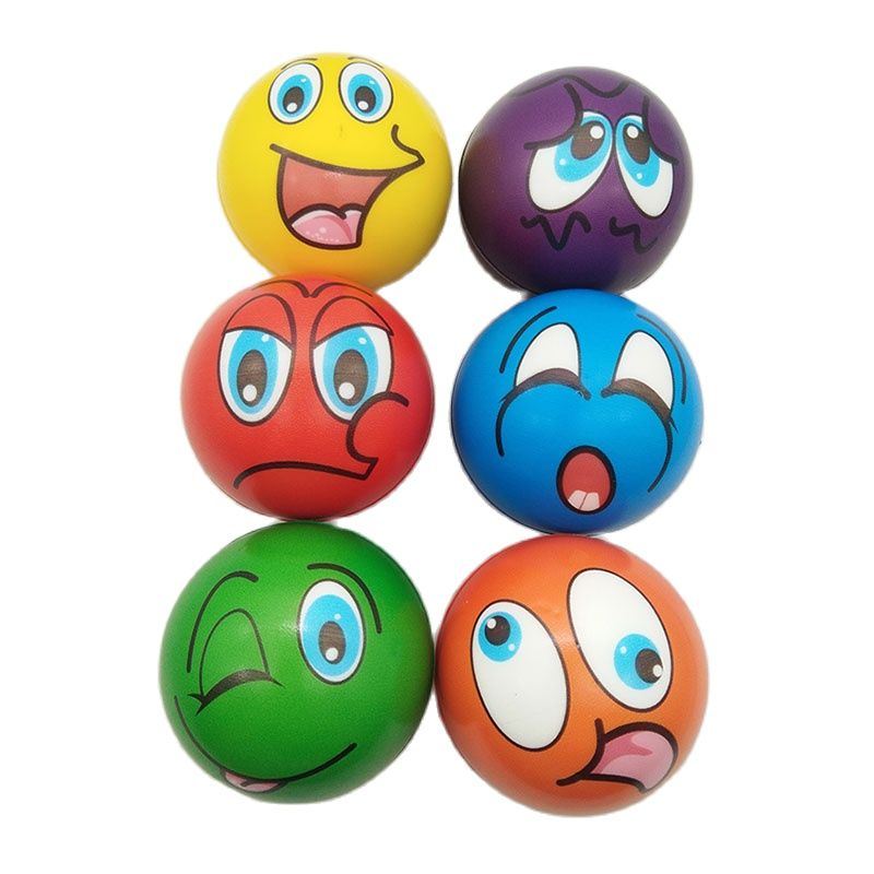 Antistress bold relief tegneserie smiley ansigt pu skum bolde anti stress legetøj til børn drenge piger 63mm 6 stk.