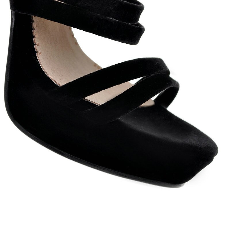 Sandalias QUTAA para mujer, tacón fino superalto, con punta abierta y Cierre trasero de PU, hebilla de diamantes de imitación, zapatos de tacón tipo gladiador de , talla 34-39