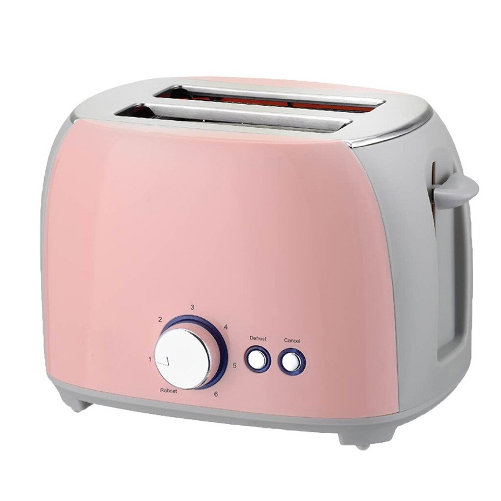 Electric Toaster Automatic Bread Baking machine Toast Sandwich grill oven Maker 2 Slices Household for breakfast EU Plug: Pink