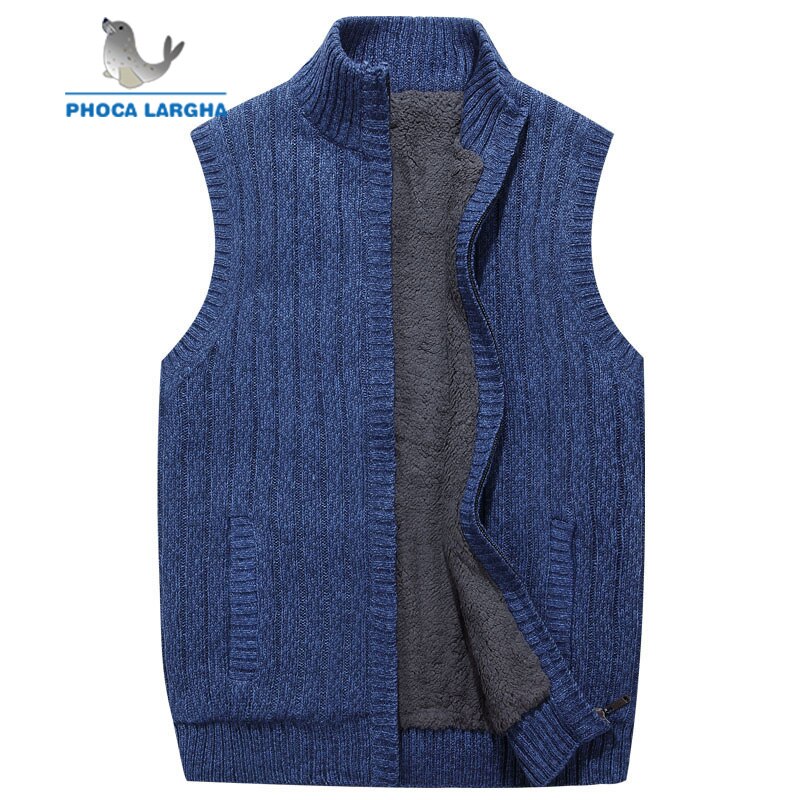 Herr ulltröjor väst kofta manlig varm tröja business casual ärmlös stickad väst jacka solid fleece sweatercoat homme
