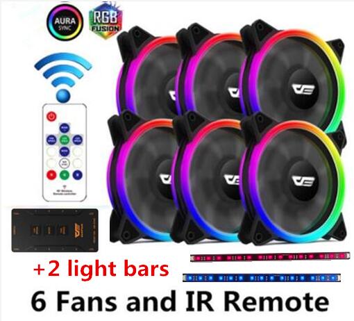 Darkflash – boîtier d&#39;ordinateur DR12 pro aura sync, refroidisseur, ventilateur ARGB, télécommande IR 120mm, barre lumineuse LED RGB: 6FAN 2light control